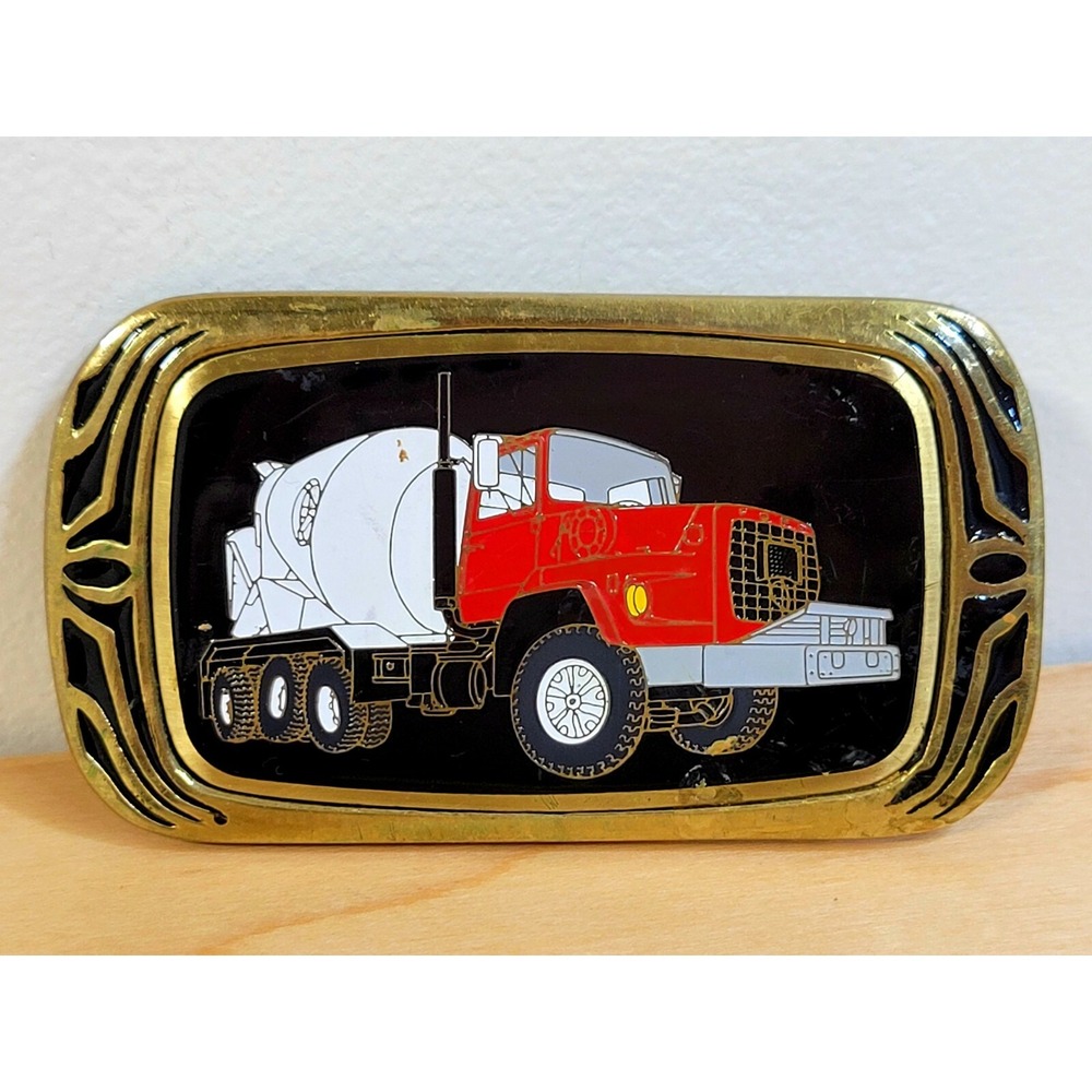Vintage 1983 NAP INC Solid Brass Belt Buckle Cement Mixer Truck‎